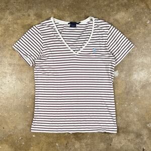 Ralph Lauren Sport Y2K Women’s XL‎ Striped V-Neck T-Shirt Burgundy White